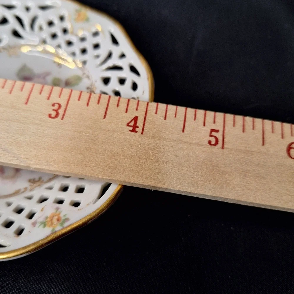 Schumann Arzberg Germany Reticulated Porcelain Nut Dish Rose Floral Gold Trim 5